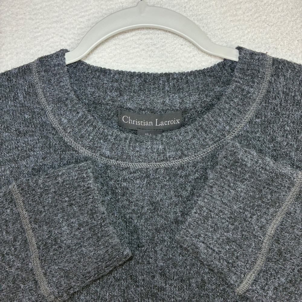 Christian Lacroix Sweater Men L Charcoal Gray Crewneck Pullover Soft Cozy NWT